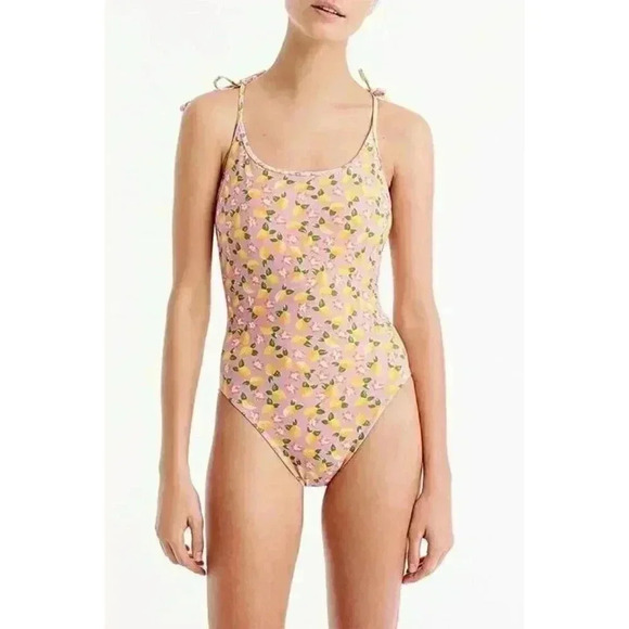 J. Crew Shoulder-tie one-piece swimsuit in lemon print sz 6 - Picture 1 of 4